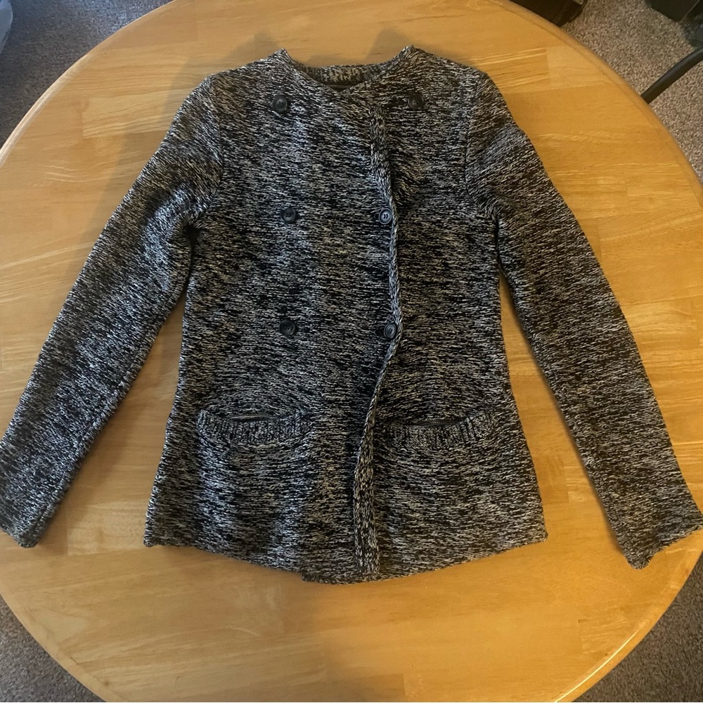 Lucky Brand XS Black & Gray Marbled Knit Double-Breasted Cardigan